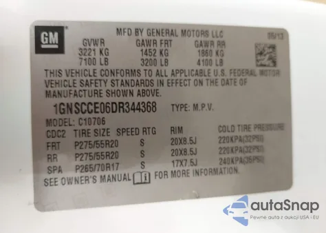 2013 Chevrolet Tahoe Ltz z USA, uszkodzony, nr VIN 1GNSCCE06DR344368